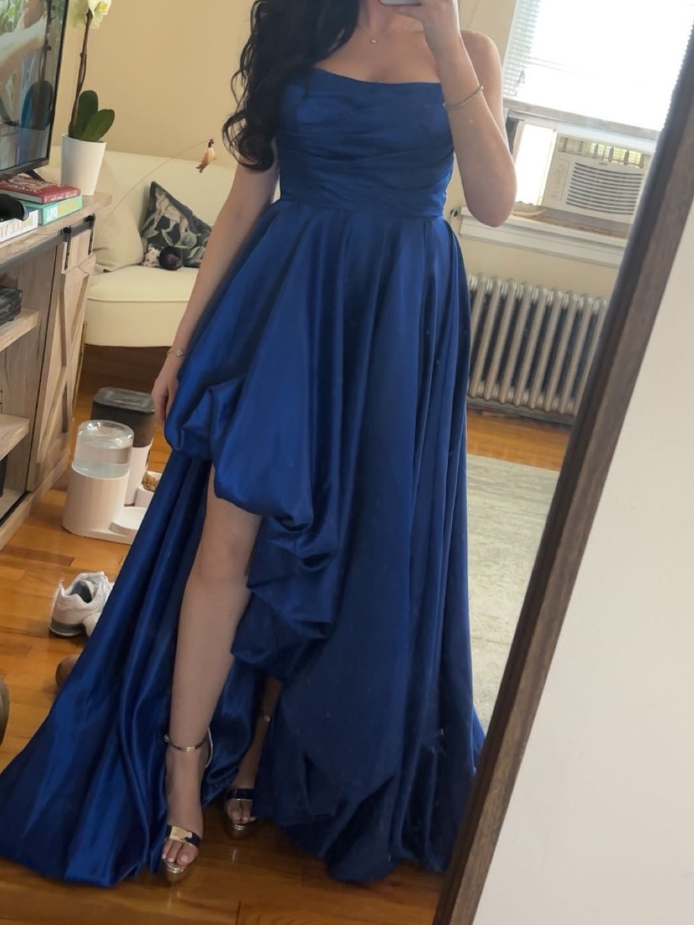 Mac Duggal Royal Blue Strapless High-Low Satin Evening Gown